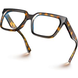 VISOONE Rectangle TR90 Blue Light Blocking Glasses Computer Eyewear with Preppy Look for Women and Men Cougar (Amber Tortoise)