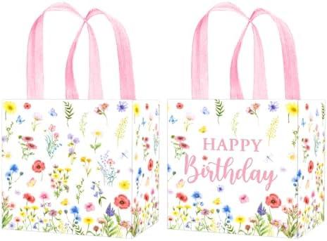umoni Flower Party Favor Bags Non-Woven Wildflower Gift Bags 12PCS Wildflower Birthday Party Supplies Floral Theme Treat Bags for Spring Wedding Bridal Shower Decor