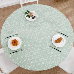 Walrus Round Vinyl Fitted Tablecloth with Flannel Backing Elastic Edge Design Table Cover Waterproof Oil-Proof PVC Table Cloth Stain-Resistant Best for 37"-44" Round