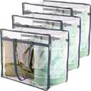 Clear Vinyl Zippered Storage Bags (3-Pack) 40L Sturdy Storage Bags for Sweaters, Blankets, Comforters, Bedding Sets and Much More! (Gray, 18x15x9)
