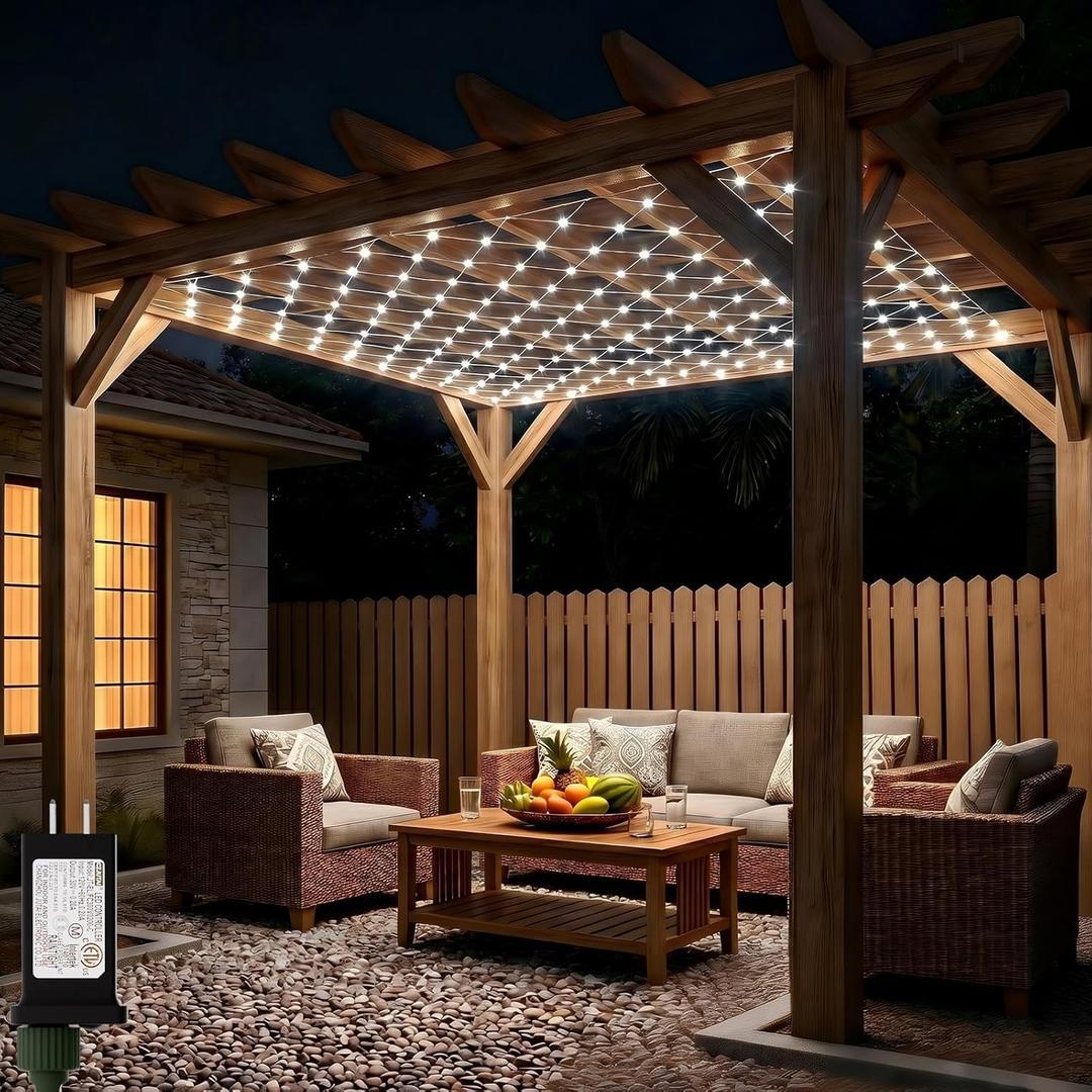 LitHome 10 x 10FT Gazebo Net Lights Outdoor, 280 LED Gazebo Lighting Waterproof, 8 Modes Connectable Net Lights with Timer, Cool White Christmas Mesh Light Plug in for Bushes, Pergolas, Garden Decor
