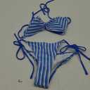 Women's 2 Piece Bikini Sets Halter Tie Side Triangle Swimsuit Striped Bathing Suit, (Blue, Medium)