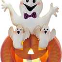 3 x TERESA'S COLLECTIONS Halloween Decorations LED Jack-O-Lantern Pumpkin Lantern Battery Operated,Cute Spooky Orange Metal Lantern with Candle for Home,Yard,Table Top,Trick Or Treat,Gifts for Party (Medium)