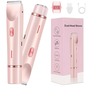 Bikini Trimmer for Women,2 in 1 Dual Head Bikini Shaver & Body Shaver,Cordless & Waterproof Electric Bikini Trimmer for Women, Painless Hair Removal with Silky Glow Finish,Pink3