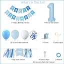 First Birthday Decorations for Boy - Complete Party Set with High Chair Banner, Number 1 Balloon, One Cake Topper, Crown, Balloons & Birthday Banner(Blue)