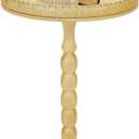 Drink Table,21" H Rattan Small Side Table with Solid Wood Leg Stand, Boho Accent Cocktail Tables for Small Spaces, Round End Table for Living Room, Bedroom and Corners