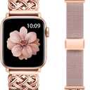 Minyee Magnetic Stretchy Band Compatible with Apple Watch Bands 38/40/41/42/44/45/46/49mm Women Men, Celtic Knot Soft Elastic Nylon Fabric Strap for iWatch Series 11 10 9 8 7 6 5 4 SE/Ultra 3 2 1 (Pink Grey/Rose Gold)