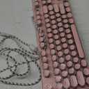 Retro Steampunk Typewriter-Style Gaming Keyboard, Blue Switches,Pure White Backlight, USB Wired, for PC Laptop Desktop, Stylish Pink Mechanical Keyboard Round Keycaps