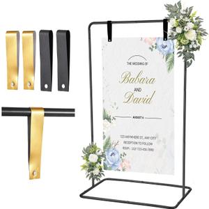 Wedding Welcome Sign Holder, 68"x31"x20" Welcome to Our Wedding Sign Adjustable Display Stand with 4 Leather Hanging Straps, Black Easel Stand Personalized for Valentine Bridal Shower Sign