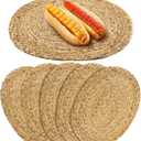 Bencailor 6 Pcs Jute Woven Placemats Natural Braided Placemats Heat Resistant Decorative Table Mats Set of 6 Boho Vintage Table Mats for Christmas Home Dining Kitchen Parties Decoration(Oval)