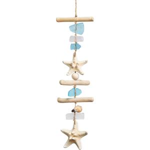JQAQJU Sea Glass Wooden Nautical Wall Decor, Coastal Starfish Bathroom Decor Sea Shells, Driftwood Beach Room Decor for Home Indoor Outdoor, Coastal Wall Art for Living Room, Bedroom and Dining Room