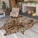 Pettop Luxury Faux Leopard Print Rug 4.6x5.2 Ft - Western Cheetah Area Rugs for Living Room, Bedroom, Farmhouse - Premium Western Faux Fur Carpet, Non-Slip Animal Hide Throw Rugs, Dark Brown