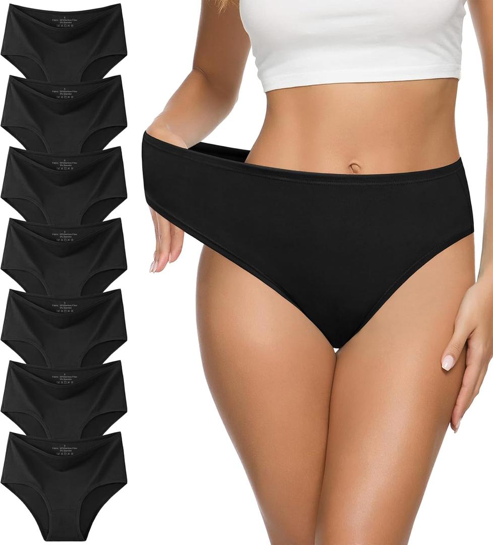 J-pone Underwear Women Pack High Waisted Bikini Panties Women's Underwear Cheeky Breathable Hipster Panties Multi Pack (Large, 7 Pack Black)