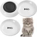 Cat Food Bowl, Whisker Friendly Ceramic Cat Bowls with Nonslip Silicone Bottom, Pack of 3 Quiet Dishes and Plates for Feeding Indoor Cats, Kittens and Small Dogs(Fishbone,Shallower)