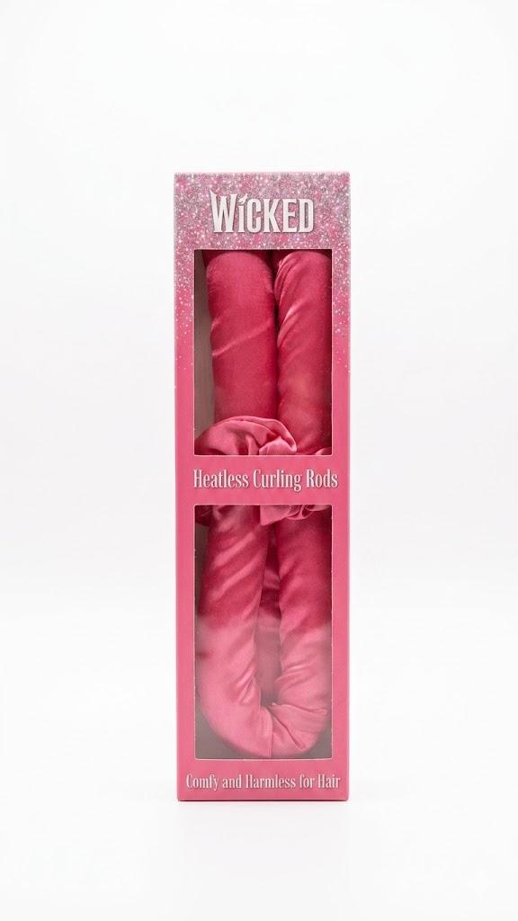 Wicked Comfy and Heatless Curls Overnight for Long Hair, Heatless Hair curler for Women and Girls, No Heat Curling Rods with Satin Scrunchies and Clip, Pink, Pack Of 2