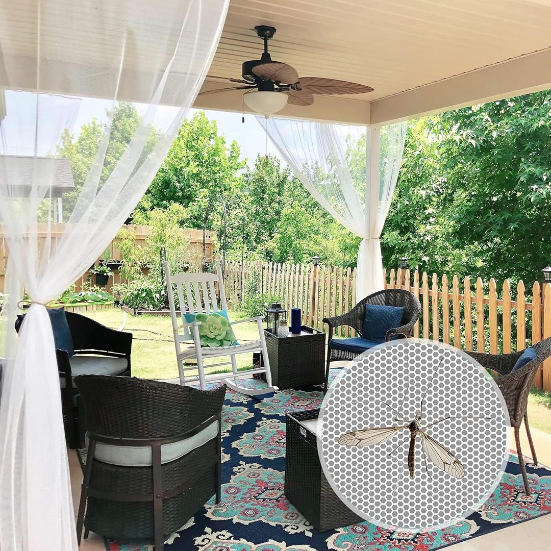 RYB HOME 2 Panels Garden Netting Size Adjustable Porch Screen Mesh Outdoor Curtains Lightweight Mosquito Curtains for Patio Gazebo Pool Hut Bug Netting, White, 59 inches Wide x 120 inches Long (59"W x 120"L (Pack of 2))