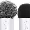 ChromLives Mic Cover Compatible with Blue Yeti, Microphone Windscreen, Foam Cover Furry Wind Muff Compatible with Blue Yeti, Yeti Pro Condenser Combo 2Pack (grey+ black)