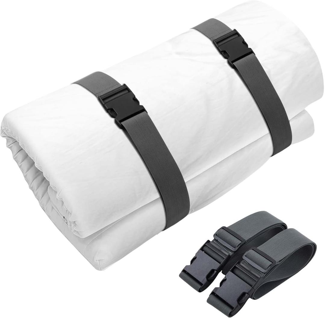 2 Pcs 100" x 2" Mattress Topper Straps Adjustable Memory Foam Packing Straps with Buckles for Home Mattress Moving or Storage, Dark Grey