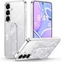 Silverback for Samsung Galaxy S25 Case Glitter for Women Girls, Adjustable Bling Strap Grip Holder, Cute Slim Sparkly Shockproof Phone Cover - Clear Glitter