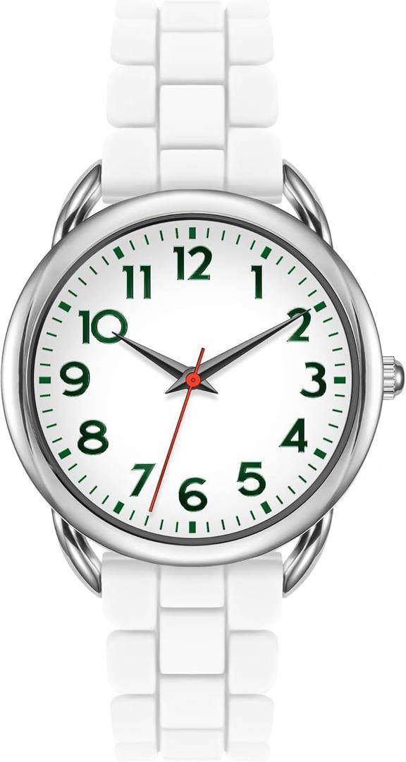 35MM Women's Watch Big Face Easy Reader Water Proof (White)