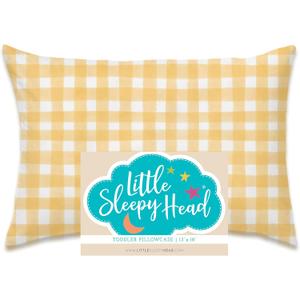 Little Sleepy Head Toddler Pillowcase, 100% Cotton & Hypoallergenic Pillow Case for Toddler Pillow, Snug Fit Envelope Pillowcase, 13x18 Pillowcase, Pilllow Sold Separately (Gingham Yellow)