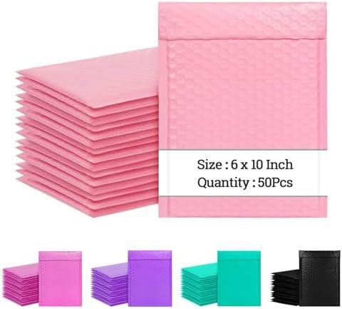 6x10 Inch Bubble Mailers 50 Pack, Self-Seal Poly Padded Envelope, Waterproof Shipping Bags for Small Business, Light Pink