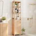 INNOD 68'' Tall Narrow Storage Cabinet with Adjustable Shelf and Door, Bathroom Storage Cabinet, Space Saver for Bathroom, Kitchen, Living Room, Natural Oak, 16 inches x 12 inches x 68 inches