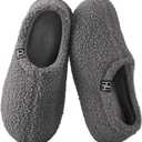 HomeTop Women's Fuzzy Curly Fur Memory Foam Loafer Slippers with Polar Fleece Lining (6.5, Dark Grey)