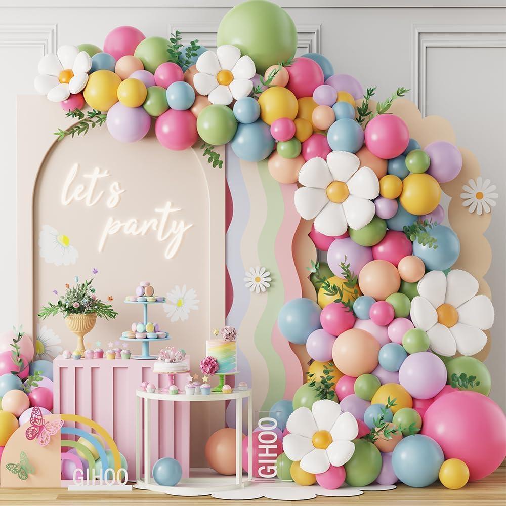 Daisy Flower Balloon Arch Kit 137PCS Pink and Green Yellow WildFlower Balloons for Wild Flower Baby in Bloom Baby Shower Spring Daisy Theme Birthday 2025 Graduation Party Decorations