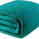 Exclusivo Mezcla Twin Blanket for Bed, Cozy Lightweight Fleece Blankets with Decorative Wave Textured Suitable for Winter, Teal, 90x66 Inches