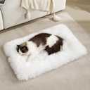 Self Warming Dog Cat Bed Mat 19.6x31.4 inch, Washable Soft Plush Faux Fur Fluffy Puppy Heating Pad Blanket for Indoor Pet Sleep Cushion White