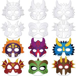 Woanger 36 Pcs Color Your Own Dinosaur Masks DIY Paper Masks Craft with Elastic Ropes for Cos Dinosaur Birthday Party Favors
