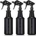 Honeydak 3 Pack Plastic Spray Bottles Black 34 oz Heavy Duty Opaque Spray Bottles UV Light Blocking Refillable Reusable Leak-proof Sprayers for Cleaning Solution Kitchen Garden Home Plant