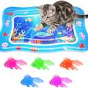 Cat Water Mat - Interactive Cat Toys Upgraded Thickened 0.7mm PVC Cooling & Heating Water Bed with Floating Fish, Anti-Scratch Leak Proof Foldable Water Sensor Play Mat for Cats (blue)