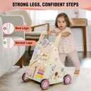 Pithfor Wooden Baby Walker, Baby Push Walker, Push Walker Toys for Babies Learning to Walk & Sit-to-Stand, with Montessori Sensory Toy & Activity Center for Girls Boys