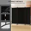 Room Divider 3-Panel Privacy Screen, Portable Screen Steel Frame with Hook&Loop for Home, Office, Classroom, Studio, Meeting (Black)