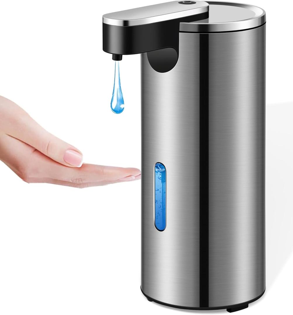 Automatic Soap Dispenser, 13.5oz/400ml Stainless Steel Touchless Soap Dispenser Liquid, 3 Levels Adjustable Infrared Sensor Free Hand Electric Dish Dispenser for Bathroom, Kitchen, Hotel