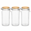 Set of 3 Glass Storage Jars with Bamboo Lids, Clear Kitchen Canister Set for Coffee, Tea, Sugar, Snacks and Dry Food