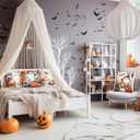 Weysat Halloween Horror Throw Pillow Covers 18 x 18 Inch Set of 4 Halloween Pillow Case Wildflower Pumpkins Ghost Bat Pattern Seasonal Decorative Horror Cushion Case Decoration for Home Sofa Couch Bed