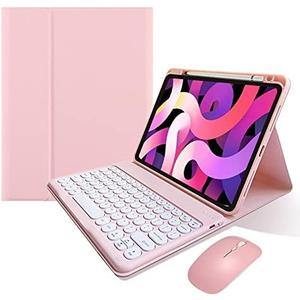 KMXDD Keyboard Case Compatible with iPad 9th 8th 7th Generation Air 3rd Gen Pro 10.5 Keyboard Case with Bluetooth Mouse Round Key Cute Removable Color Keyboard,Pink