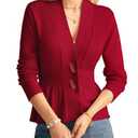 GRACE KARIN Women Cardigan Sweaters 2025 Fall,Long Sleeve Cropped Sweater Coat Trendy,Button Front Peplum Tops Lightweight Red.L