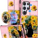 Buleens for Samsung Galaxy S23 Ultra Case - with Ring Stand & Camera Cover Aesthetic Cute Designed S23 Ultra Case Women Girls Girly Cat Sunflower for Samsung S23 Ultra Case Compatible with Magsafe