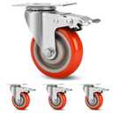 4 Inch Industrial Heavy Duty Swivel Caster Wheels with Brake, Set of 4 Safety Locking Casters, Load 2000lbs,Premium Polyurethane Wheels for Table, Trailer, Saw Table, Stage Toolbox, Bed, Corn Board (Orange)