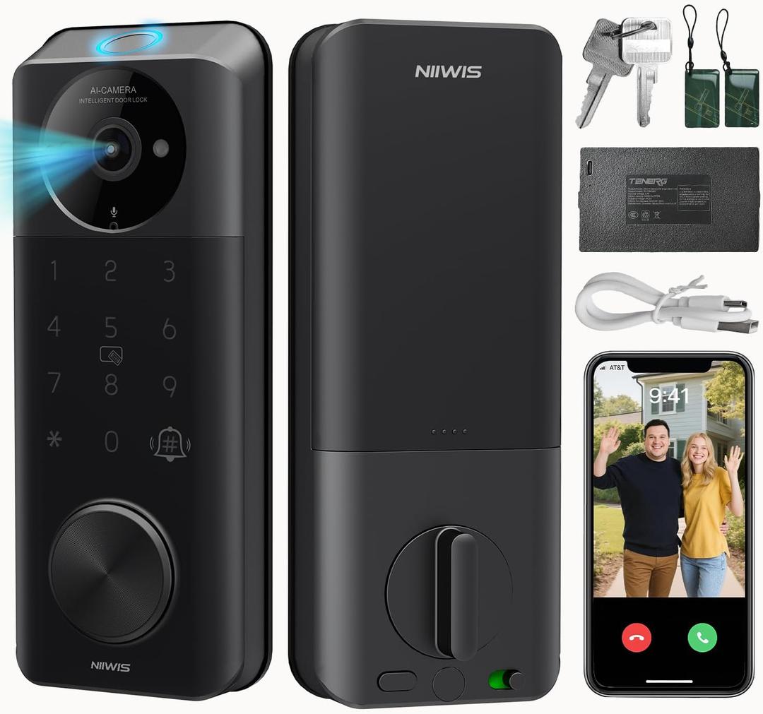 Video Smart Lock with Camera & Doorbell, 6-in-1 Keyless Entry Door Lock with Fingerprint, IP65 Waterproof, App Remote, Built-in WiFi Smart Deadbolt for Front Door (6-in-1 Intelligent Door Lock)