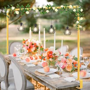 Over The Table Rod Stand with Clamps Adjustable 46"-100'' Length 29"-55" Height Gold Table Balloon Arch Stand with Storage Bag, Metal Decorating Rod Hanging