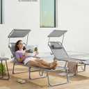 SONGMICS Sun Lounger, Patio Chaise Lounge Chair, Folding, with Canopy, 76 x 20.9 x 11.4 Inches, Holds 330 lb, Headrest, Adjustable Backrest, Outdoor Garden Pool, Greige GCB19T, 193 x 53 x 29 cm