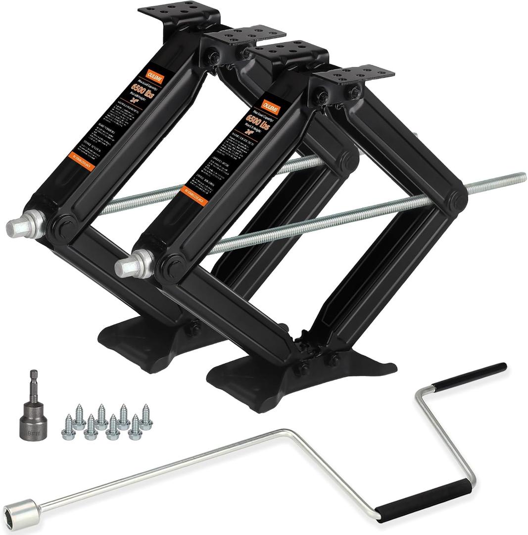 OULEME 24" RV Camper Scissor Jack, 6500 lbs Travel Trailer Leveling Stabilizer with Crank Handle & Drill Socket - Set of 2