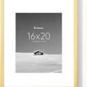 Fun Memories 16x20 Picture Frame, Display Pictures 11x14 with Mat or 16x20 Without Mat, 16 x 20 Poster Frame for Wall Hanging Horizontally and Vertically, Gold, 1 Pack