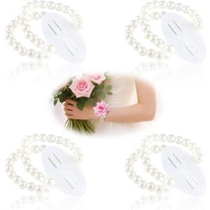 HIONXMGA Corsage Wristlet Band Elastic Pearl Wrist Corsage Bracelets Bands for Women, Stretch Pearl DIY Handmade Prom Flower Supplies Accessories for Wedding Graduation Party