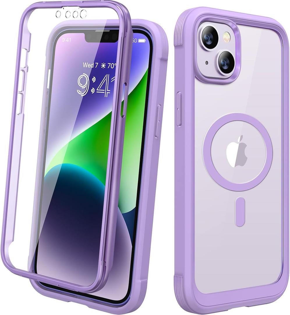 Diaclara Magnetic Designed for iPhone 14 Case, Compatible with MagSafe Built-in Touch Sensitive Anti-Scratch Screen Protector, with Camera Lens Protector for iPhone 14 6.1" (Peri Purple)